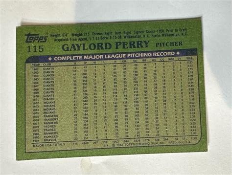 1982 TOPPS 115 Gaylord Perry HOF Atlanta Braves NM EBay