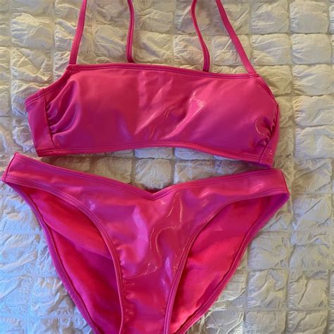 Pink Faux Leather Sparkle Bikini Set Gem