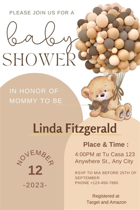 Editable Teddy Bear Hot Air Balloon Bear Theme Baby Shower Invitation We Can Bearly Wait