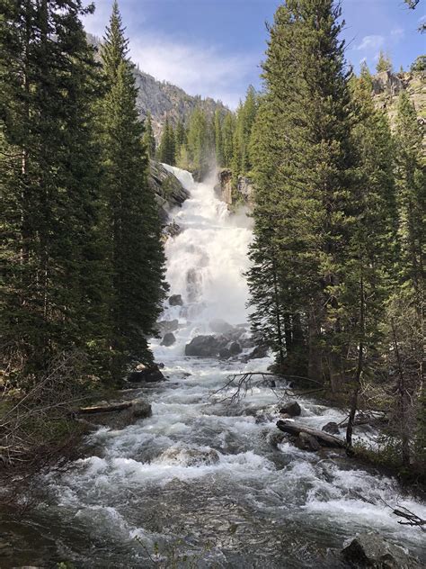 Epic view of Hidden Falls. Beautiful stop along the Jenny Lake loop