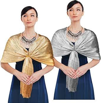 Eorbow 2 Packs Sparkling Shawls With Buckle Metallic Evening Formal