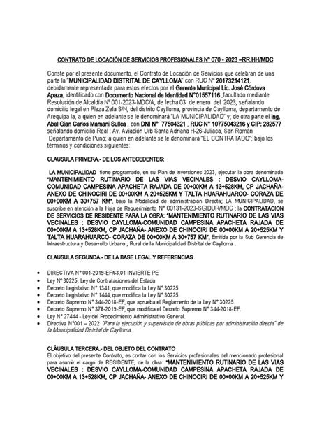 Contrato De Locación De Servicios Profesionales 70 Pdf Economias Justicia