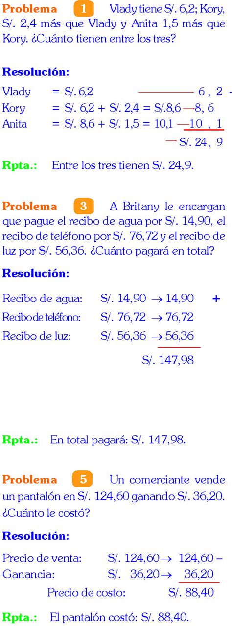 Los NÚmeros Decimales Ejercicios Y Problemas Resueltos Pdf