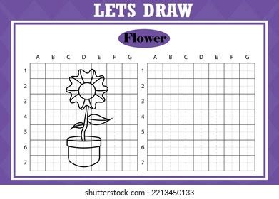 Draw Cute Flower Grid Copy Worksheet Stock Vector (Royalty Free ...