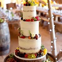 Semi Naked Wedding Cake With Fresh Fruit And Flowers Cakesdecor