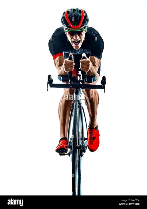 Triathlete Triathlon Cyclist Cycling In Studio Silhouette Shadow