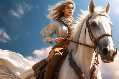 Premium AI Image | a beautiful princess riding on a cute horse