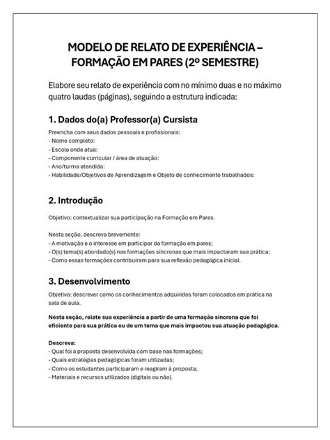 Relato De Experiência Pronto Pdf - ModeloOficial Relato de Experiência | PDF