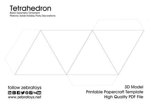 Tetrahedron D Papercraft Template Pdf Platonic Solids Blank Printable