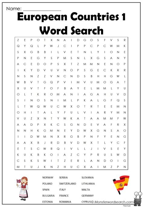 European Countries 1 Word Search Monster Word Search