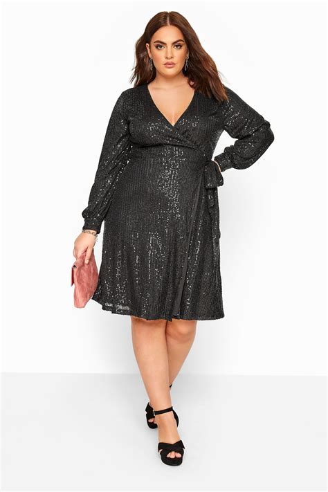 Chi Chi Black Sequin Wrap Dress Yours Clothing