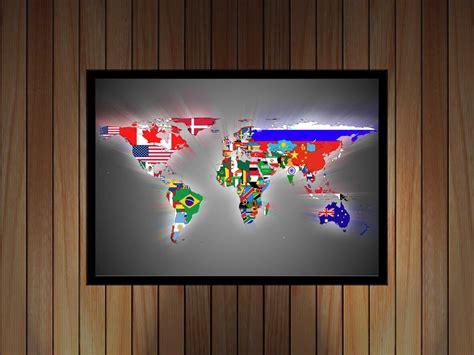 Quadro De Mapa Mundi - Quadro Decorativo Mapa-Múndi Artístico Com Moldura RC018 | Elo7