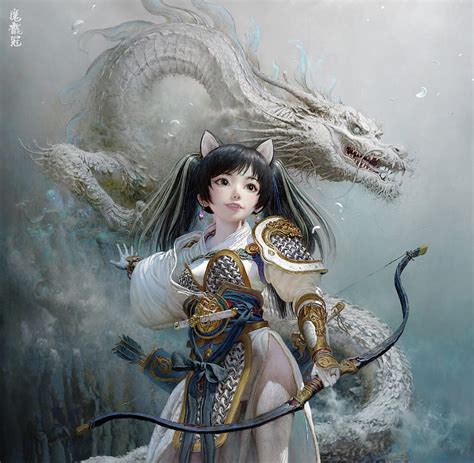 The Cat Girl And The White Dragon Art Fantasy Luminos Girl Ruan