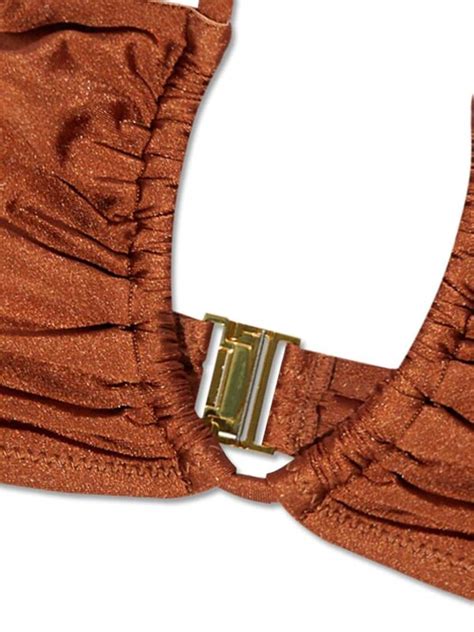 GANNI Metallic Threading Bikini Top Brown FARFETCH