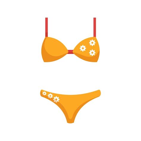 Un Traje De Ba O Amarillo Dividido Con Correas Rojas Con Margaritas En El Pecho Y Un Bikini Para