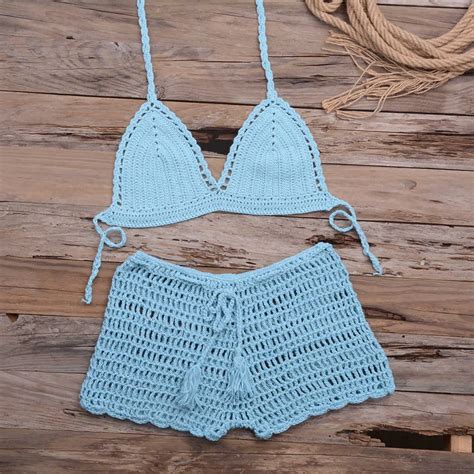 Y0820 Sexy Crochet Bikini Set Halter Tie Top From Mengyang02 12