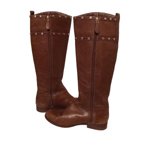 Tory Burch Authentic Mae Pebbled Leather Riding Boots Gem