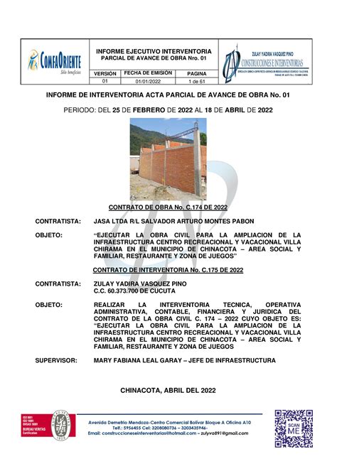 Informe Acta Parcial No Parcial De Avance De Obra Nro