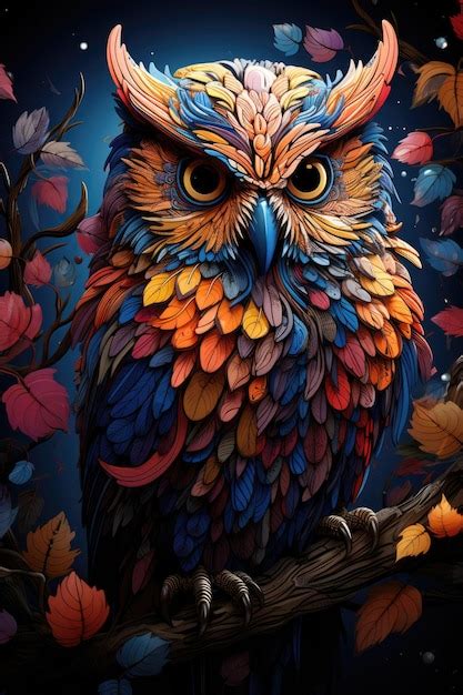 Premium Photo Colorful Painting Of A Cute Owl Generative IA