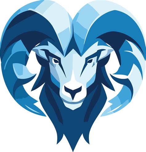 A Stylized Blue Ram Or Sheep Head With Large Curving Horns 49431885