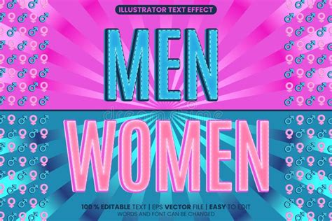 Men And Women Editable Text Effect Blue And Pink Color Stock Vector Illustration Of Creative