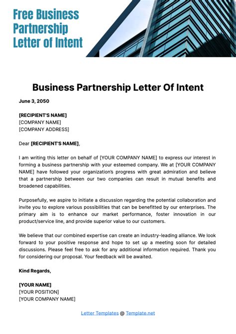 Free Business Partnership Letter of Intent Template to Edit Online