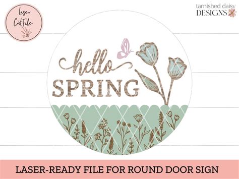 Floral Hello Spring Welcome Sign Svg Door Hanger Svg Etsy