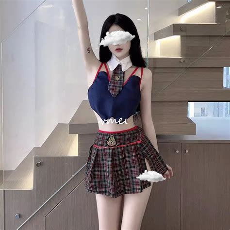 Women Sexy Lingerie College Style Cosplay Costume Sling British Style Plaid Girl Student Uniform
