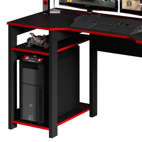 Mesa Para Computador Gamer Streamer 2 Prateleiras Pretovermelho