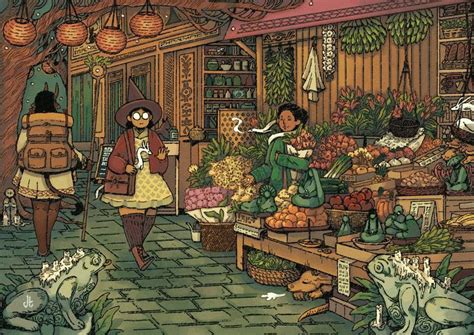 Illustration of Colorful Market Scene