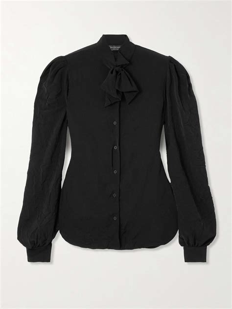 BALENCIAGA Pussy Bow Crinkled Jersey Shirt NET A PORTER