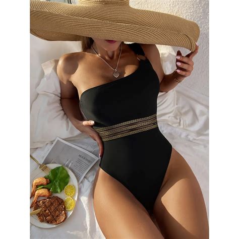 Woman Bikini Swimmsuit One Piece Swimwear One Shoulder Bathing Suit Beach Wear Plus Size