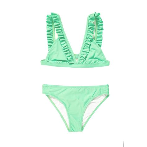 Argento küçük üçgen fırfırlı kız çocuk bikini pembe U MayoCenneti