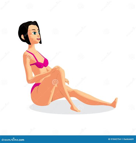 Slender Brunette Woman Dressed In Pink Swimsuit Stock Illustration