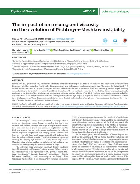 Pdf The Impact Of Ion Mixing And Viscosity On The Evolution Of