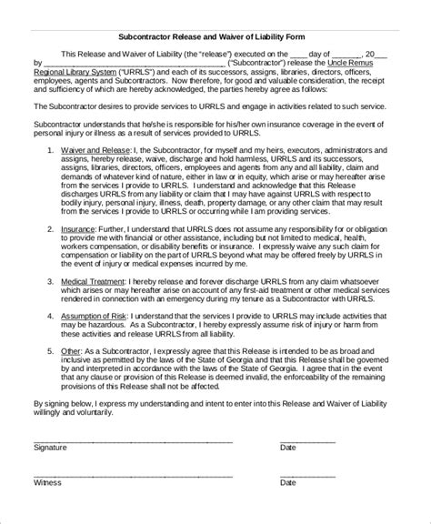 Free Sample Liability Waiver Forms In Ms Word Pdf