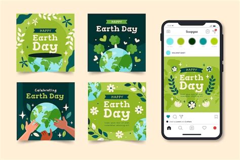 Free Vector Flat Instagram Posts Collection For Earth Day Celebration