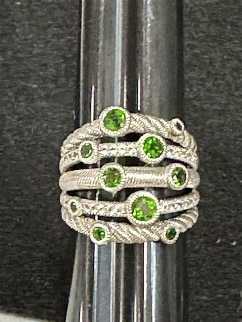 Judith Ripka Sterling Silver Multi Row Green Ston Gem