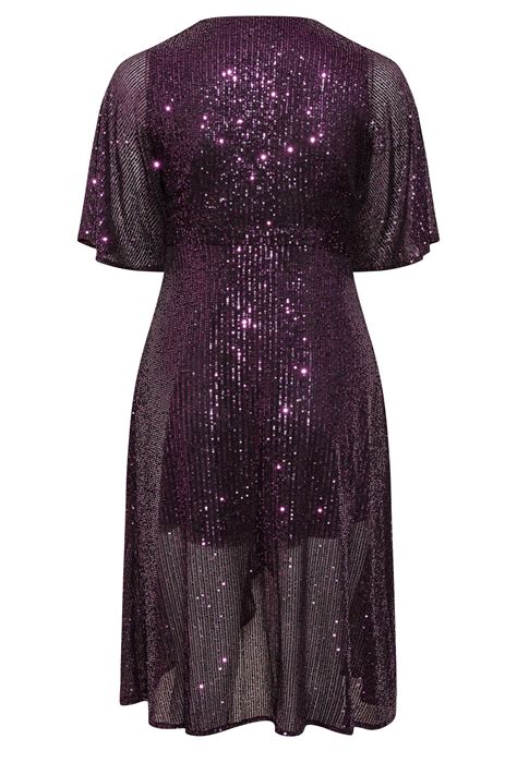 Yours London Plus Size Purple Sequin Embellished Double Wrap Dress