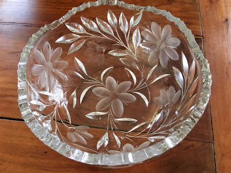 Vintage Pressed And Etched Glass Bowl With Sawtooth Rim And Etsy