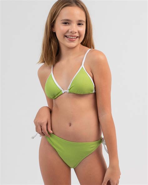 Shop Topanga Girls Flossy Rib Triangle Bikini Set In Lime Pop Fast