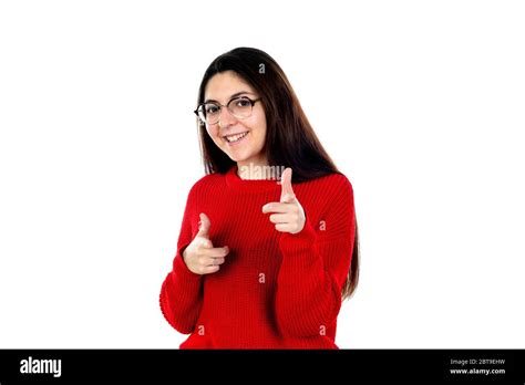 Brunette Girl With Glasses Isolated On A White Background Stock Photo Alamy