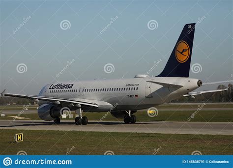 Lufthansa Plane Taxiing On Taxiway Close Up View Editorial Photo