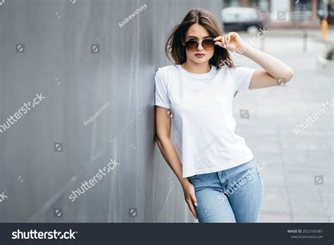 Stylish Brunette Girl Wearing White Tshirt Stock Photo Shutterstock