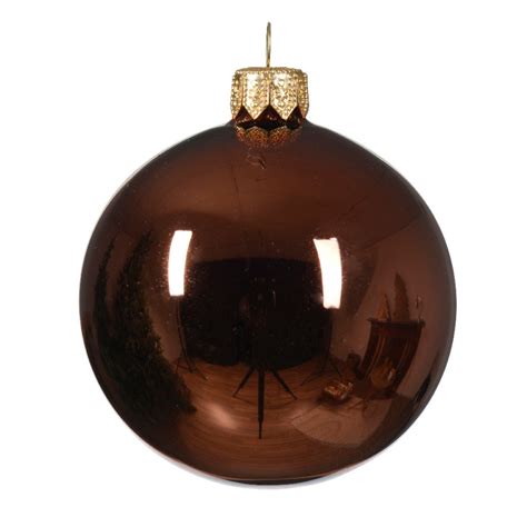 Lot de 6 boules de Noël en verre D80 mm Arctique brillantes Brun café