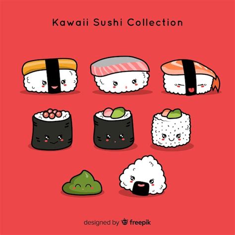 Free Vector Hand Drawn Kawaii Sushi Collection