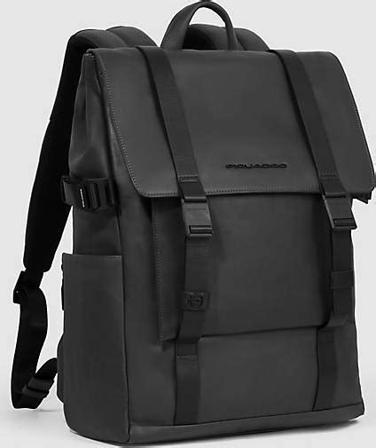 Piquadro David Rucksack RFID Schutz Leder 43 Cm Laptopfach In Schwarz