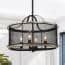 LNC Tiered Pendant Light Faux Wood Drum 4 Light Farmhouse Chandelier