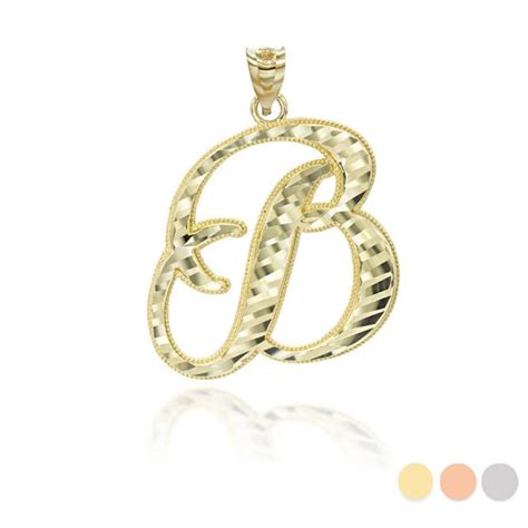 Element Shine Jewelry Solid 4k Gold Cz Cut Cursive Initial Letter B