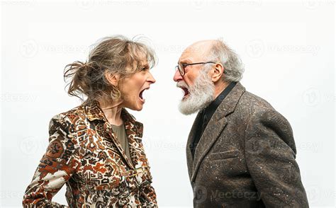 AI generated Middle-aged couple arguing loudly, set against a stark